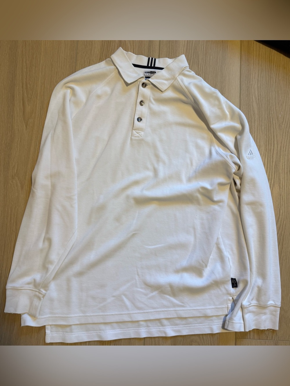 adidas Men’s White Long-Sleeve Polo with Button Placket